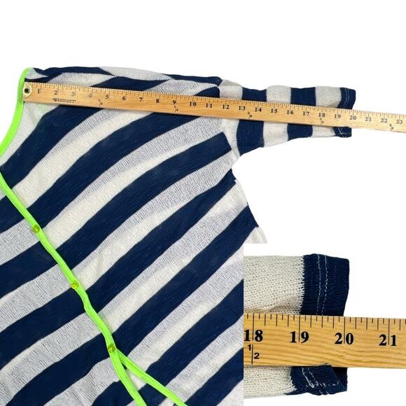 Rue 21 Navy & White Striped Drop Shoulder Sweater Split Tail 3/4 Sleeves Large - Picture 10 of 11